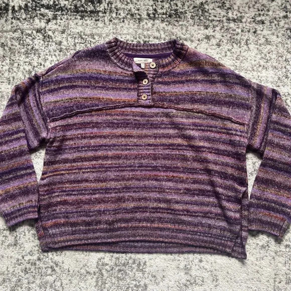 Cleo + Wolf Space Dye Henley Sweater Purple‎ Size Medium - Picture 1 of 8